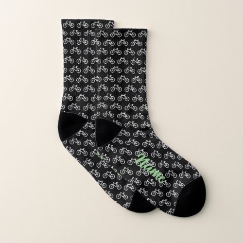 Funny black mens socks with bicycle pattern