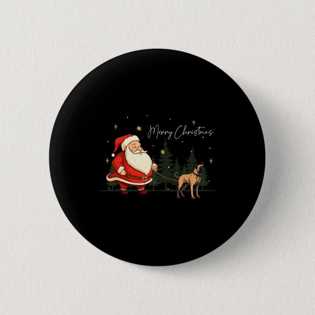 Funny Black Mouth Cur Dog Santa Claus Christmas Wa Button (Front)
