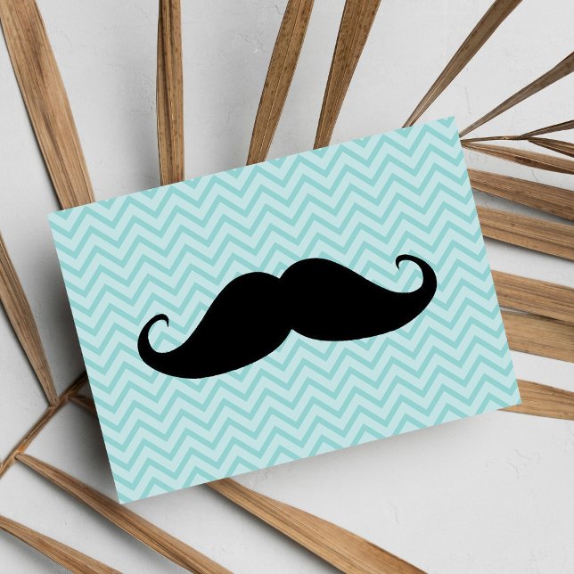 Funny Black Mustache And Blue Chevron Pattern Postcard (Funny Black Mustache And Blue Chevron Pattern )