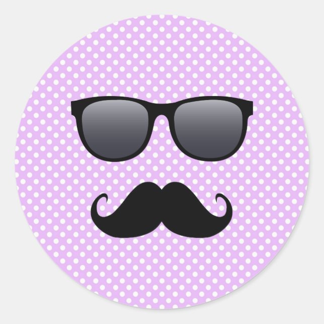 Funny Black Mustache And Glasses Classic Round Sticker (Front)