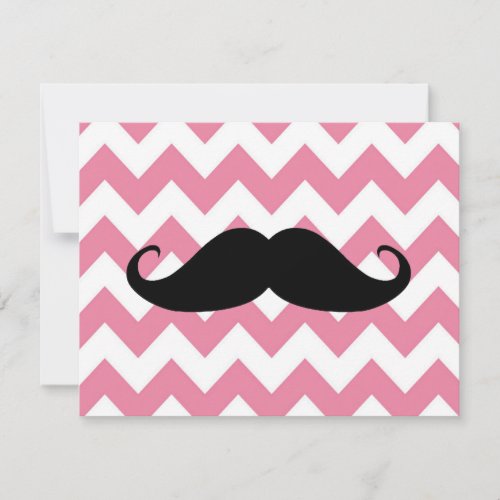 Funny Black Mustache And Pink Chevron Pattern Custom Announcements
