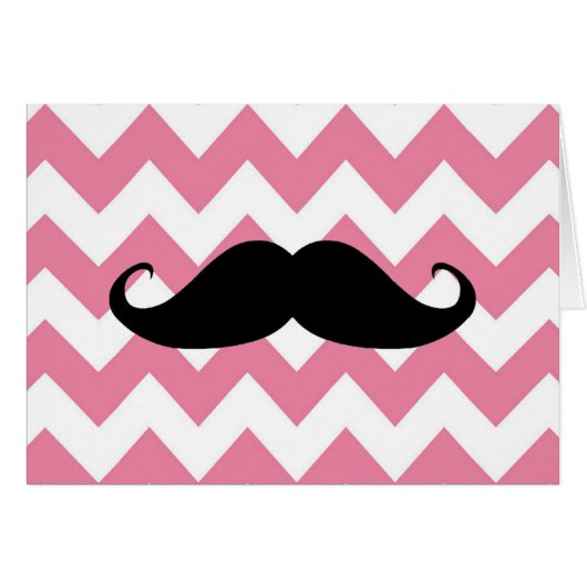 Funny Black Mustache And Pink Chevron Pattern Cards (Front Horizontal)