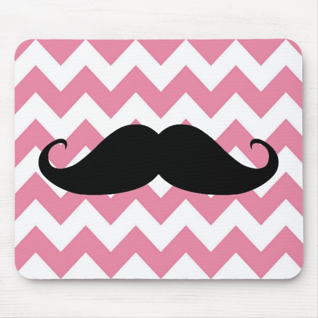 Funny Black Mustache And Pink Chevron Pattern Mouse Pad (Front)