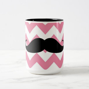 Funny Black Mustache And Pink Chevron Pattern Two-Tone Coffee Mug