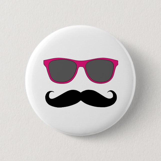 Funny Black Mustache and Pink Sunglasses Pin (Front)
