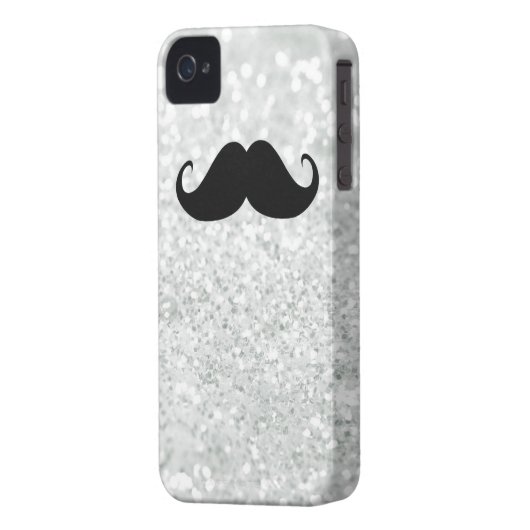 Funny Black Mustache And White Sparkle Bling Case-Mate iPhone Case (Back Left)