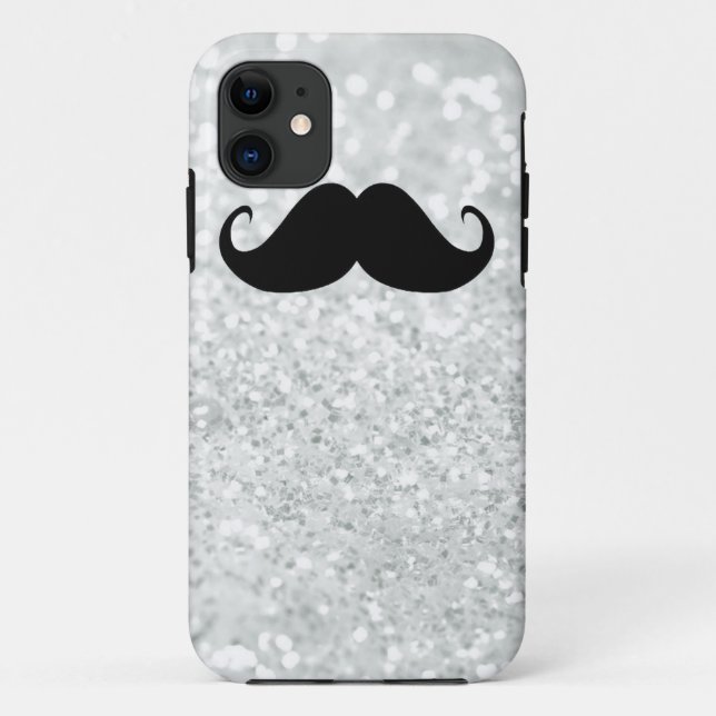 Funny Black Mustache And White Sparkle Bling Case-Mate iPhone Case (Back)