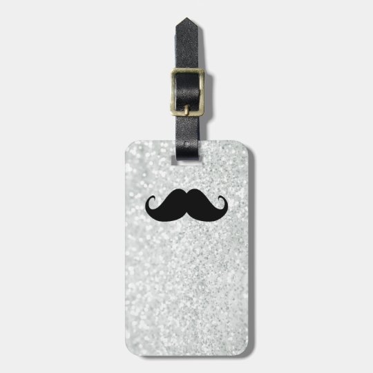 Funny Black Mustache And White Sparkle Bling Luggage Tag