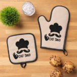 Funny Black Mustache Chef Custom Oven Mitt & Pot Holder Set<br><div class="desc">Men Cook Custom Gifts Personalized Kitchen Birthday,  Gift for Husband,  Gifts for Dad,  Daddy Christmas For Him,  Funny BBQ,  Father's Day,   Funny black mustache BBQ</div>