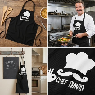 Funny Black Mustache Chef Name Apron
