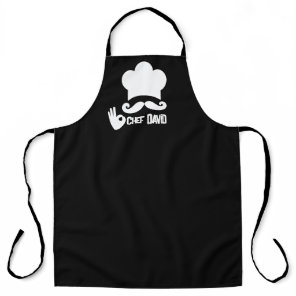 Funny Black Mustache Chef Name Apron