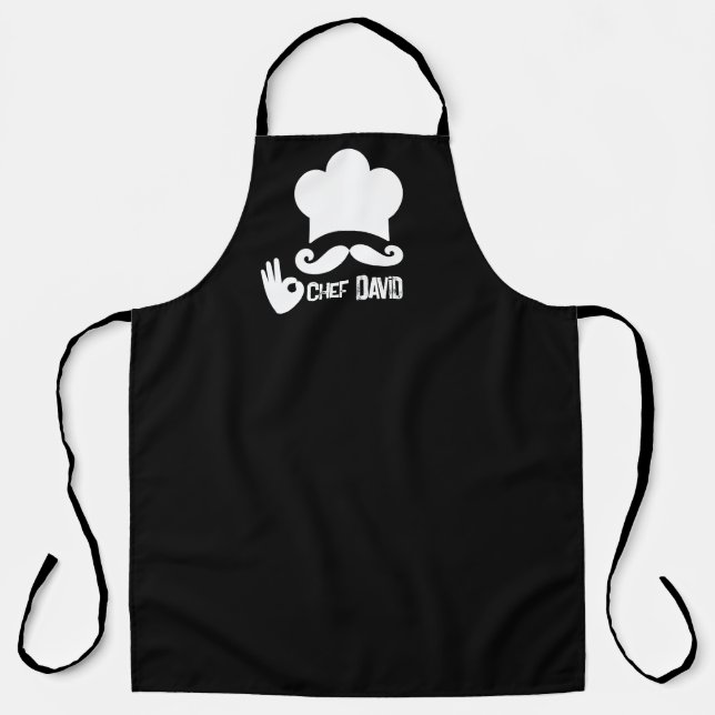 Funny Black Mustache Chef Name Apron (Front)