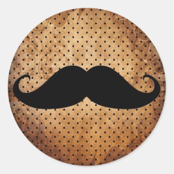 Funny Black Mustache Classic Round Sticker by mustache_designs at Zazzle