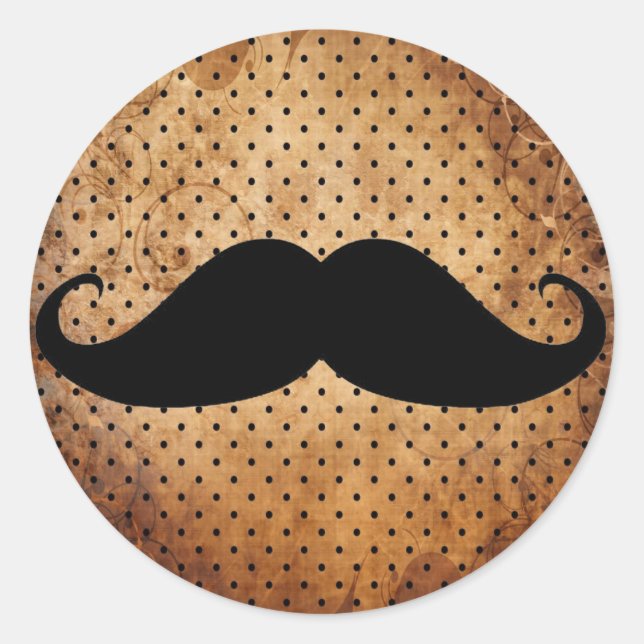 Funny Black Mustache Classic Round Sticker (Front)