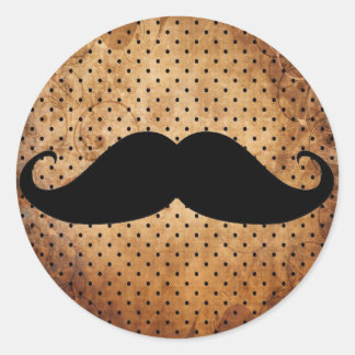 Funny Black Mustache Classic Round Sticker