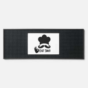 Funny Black Mustache Custom Name Chef Bar Mat