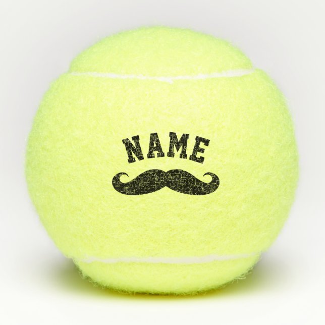Funny black mustache custom name printed tennis balls (Front)