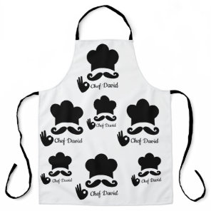 Funny Black Mustache Custom Text Chef Hat Pattern Apron