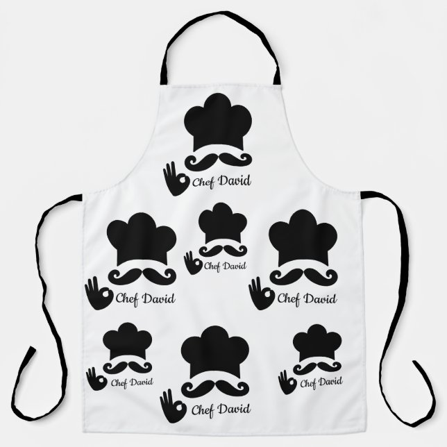 Funny Black Mustache Custom Text Chef Hat Pattern Apron (Front)