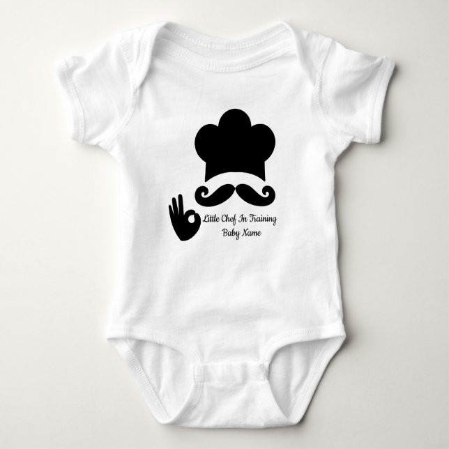 Funny Black Mustache Custom Text Name Hat Chef Baby Bodysuit (Front)