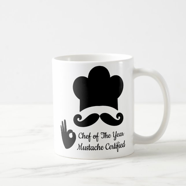 Funny Black Mustache Custom Text Name Hat Chef Coffee Mug (Right)