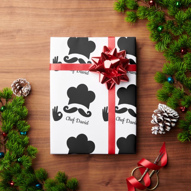 Funny Black Mustache Custom Text  Wrapping Paper (Holiday Gift)