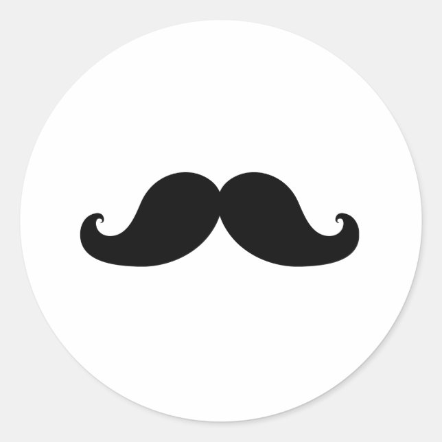 Funny Black Mustache Humor Classic Round Sticker (Front)