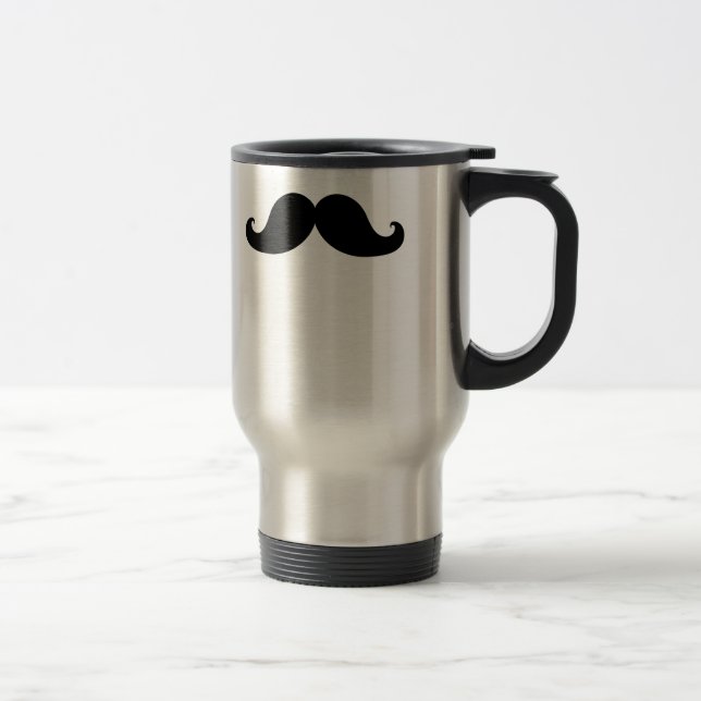 Funny Black Mustache Humor Travel Mug (Right)