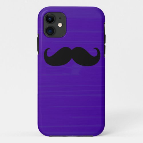 Funny Black Mustache on Dark Purple Background iPhone 11 Case