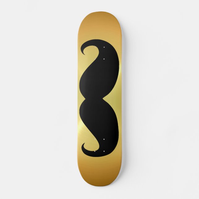 Funny black mustache on gold background skateboard deck (Front)