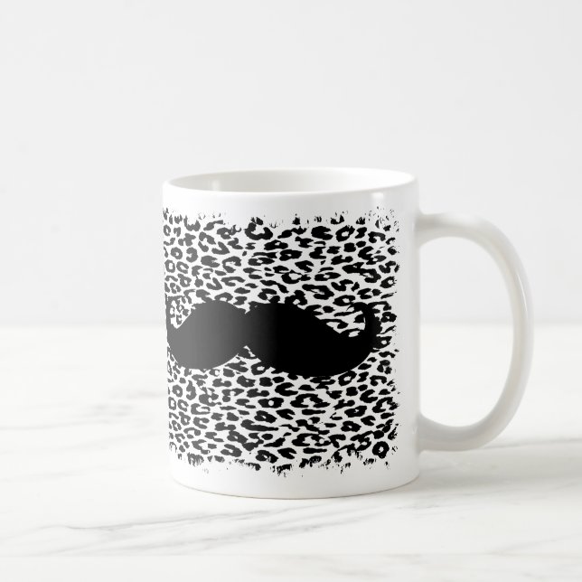 Funny black mustache on leopard print coffee mug (Right)