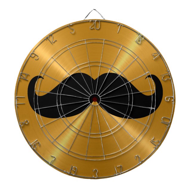 Funny Black Mustache on Metal Gold Background Dart Board (Front)