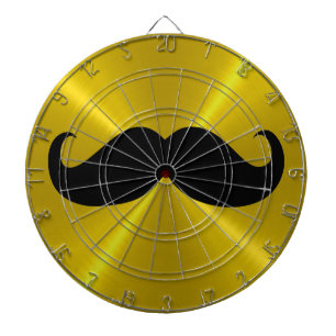Funny Black Mustache on Metal Gold Background Dartboard