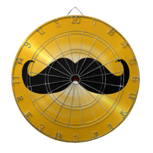 Funny Black Mustache on Metal Yellow Background Dartboard
