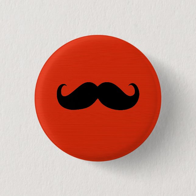Funny Black Mustache on Orange Red Background Button (Front)