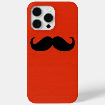 Funny Black Mustache On Orange Red Background Iphone 15 Pro Max Case by NhanNgo at Zazzle