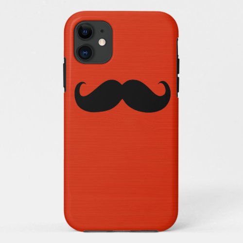 Funny Black Mustache on Orange Red Background iPhone 11 Case