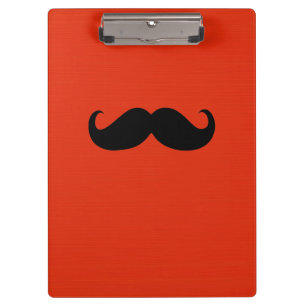 Funny Black Mustache on Orange Red Background Clipboard