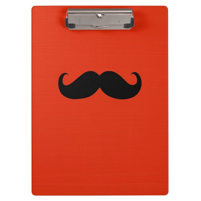 Funny Black Mustache on Orange Red Background Clipboard (Front)