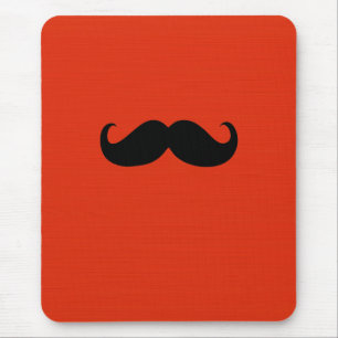 Funny Black Mustache on Orange Red Background Mouse Pad