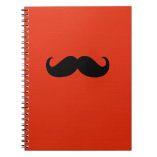 Funny Black Mustache on Orange Red Background Notebook
