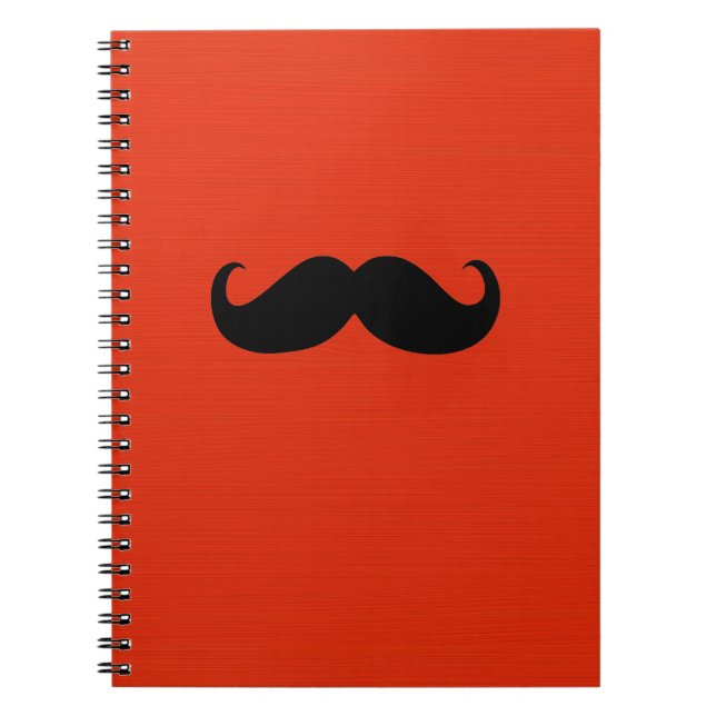 Funny Black Mustache on Orange Red Background Notebook (Front)