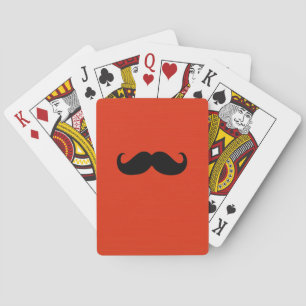 Funny Black Mustache on Orange Red Background Poker Cards