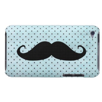 Funny Black Mustache On Teal Blue Polka Dots Ipod Case-mate Case by mustache_designs at Zazzle