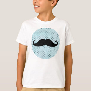 Funny Black Mustache On Teal Blue Polka Dots T-Shirt
