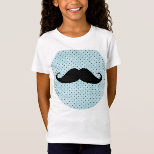 Funny Black Mustache On Teal Blue Polka Dots T-Shirt