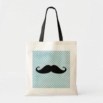 Funny Black Mustache On Teal Blue Polka Dots Tote Bag by mustache_designs at Zazzle