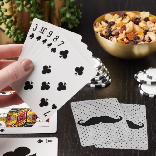 Funny Black Mustache On Vintage Gray Polka Dots Playing Cards