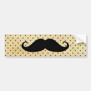 Funny Black Mustache On Vintage Yellow Polka Dots Bumper Sticker