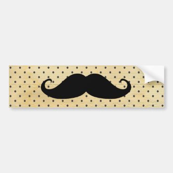 Funny Black Mustache On Vintage Yellow Polka Dots Bumper Sticker by mustache_designs at Zazzle